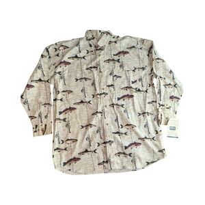 Michael Austin Rugged Wear Fish Pattern Button Up Shirt NWT
